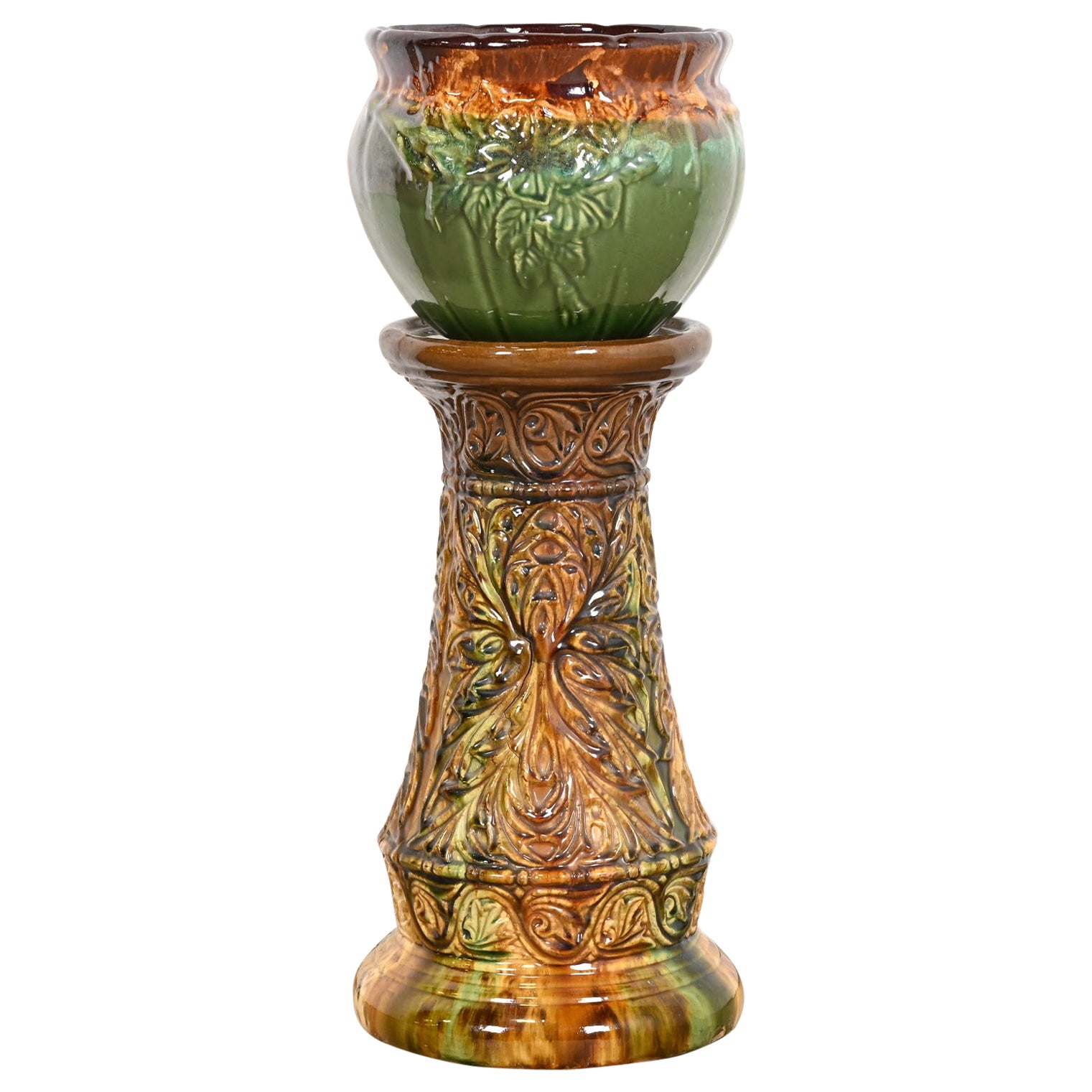 Roseville Pottery Jardinera de cerámica esmaltada con pedestal, Circa 1940s en venta