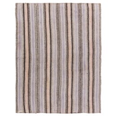 7x9 ft Vintage Hand-Woven Turkish Kilim, Striped Flat-Weave Rug