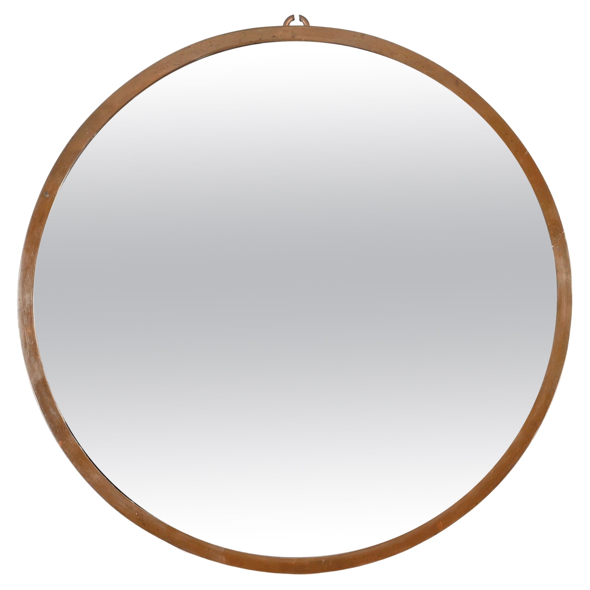 Mid-Century Italian Round Mirror in Bronzed Brass, Italy 1950s