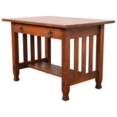 Table d'écriture ou de bibliothèque ancienne Stickley Brothers Mission en chêne Arts & Crafts