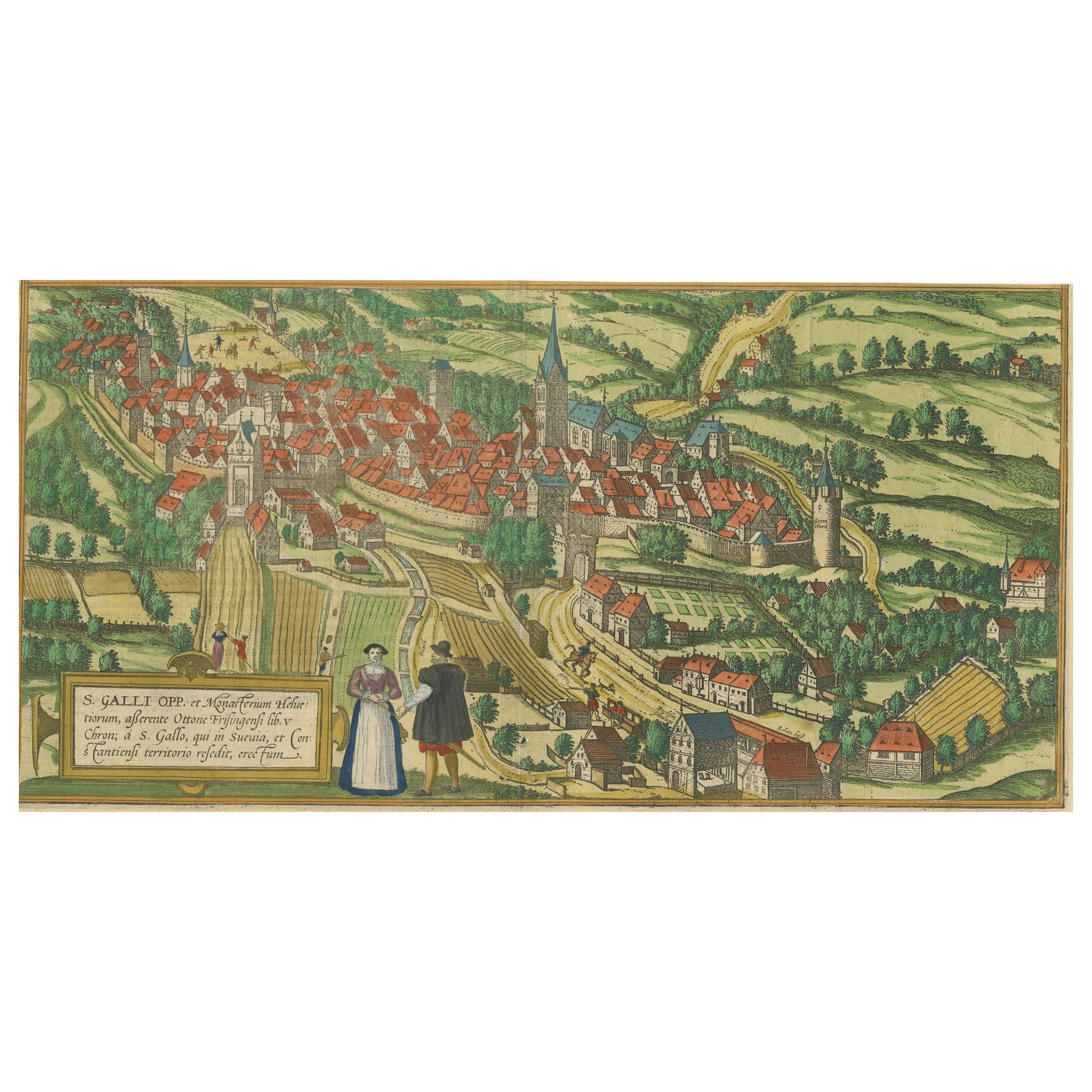 Grabado de San Gall y su monasterio, de Civitates Orbis Terrarum (1575)