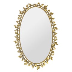 Antique Art Nouveau Oval Brass Leaf Design Frame Wall or Vanity Mirror