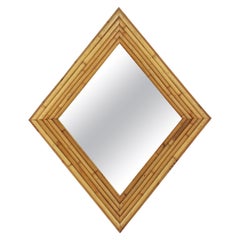 Vintage Split Reed Bamboo Rattan Rhombus Mirror, Italy, 1960
