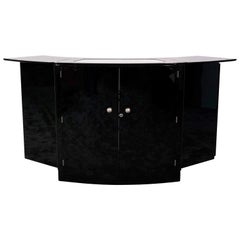 Art Deco Folding Bar Counter, France 1930s in Black Piano Lacquer on Wheels