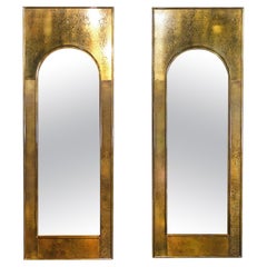 Paire de miroirs en laiton Mastercraft de style moderne du milieu du siècle 55.5" H x 20" W