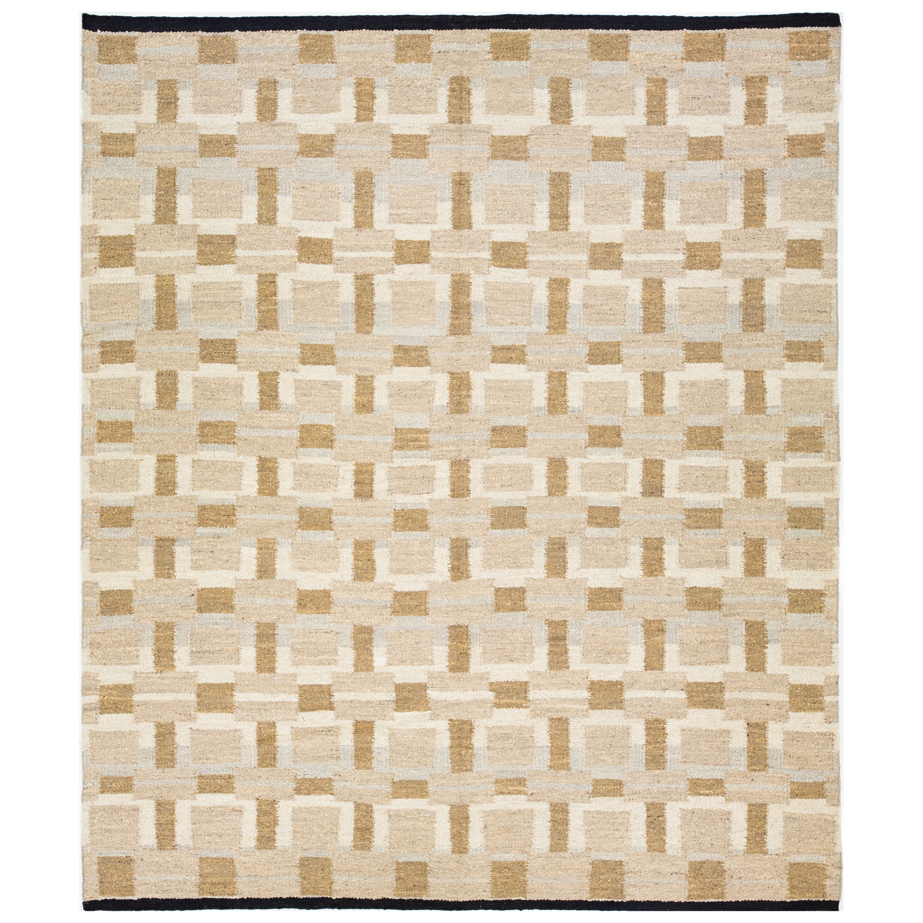 Modern Brown Dhurrie Wool Rug Handmade With Geometric Design