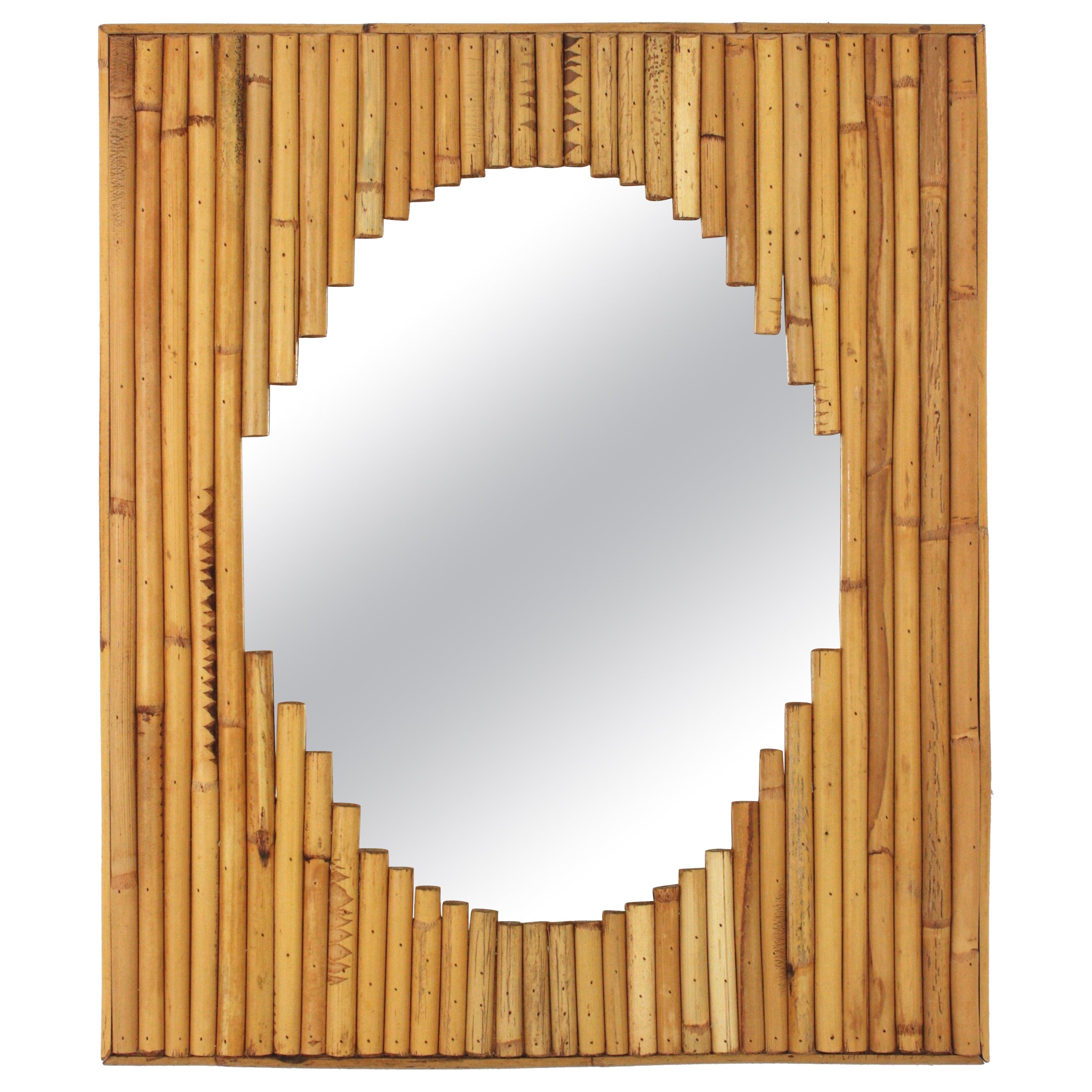Split Reed Rectangular Mirror Framing Oval Glass