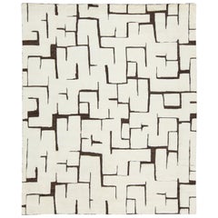 Alfombra moderna de lana natural estilo marroquí con diseño abstracto marfil y marrón
