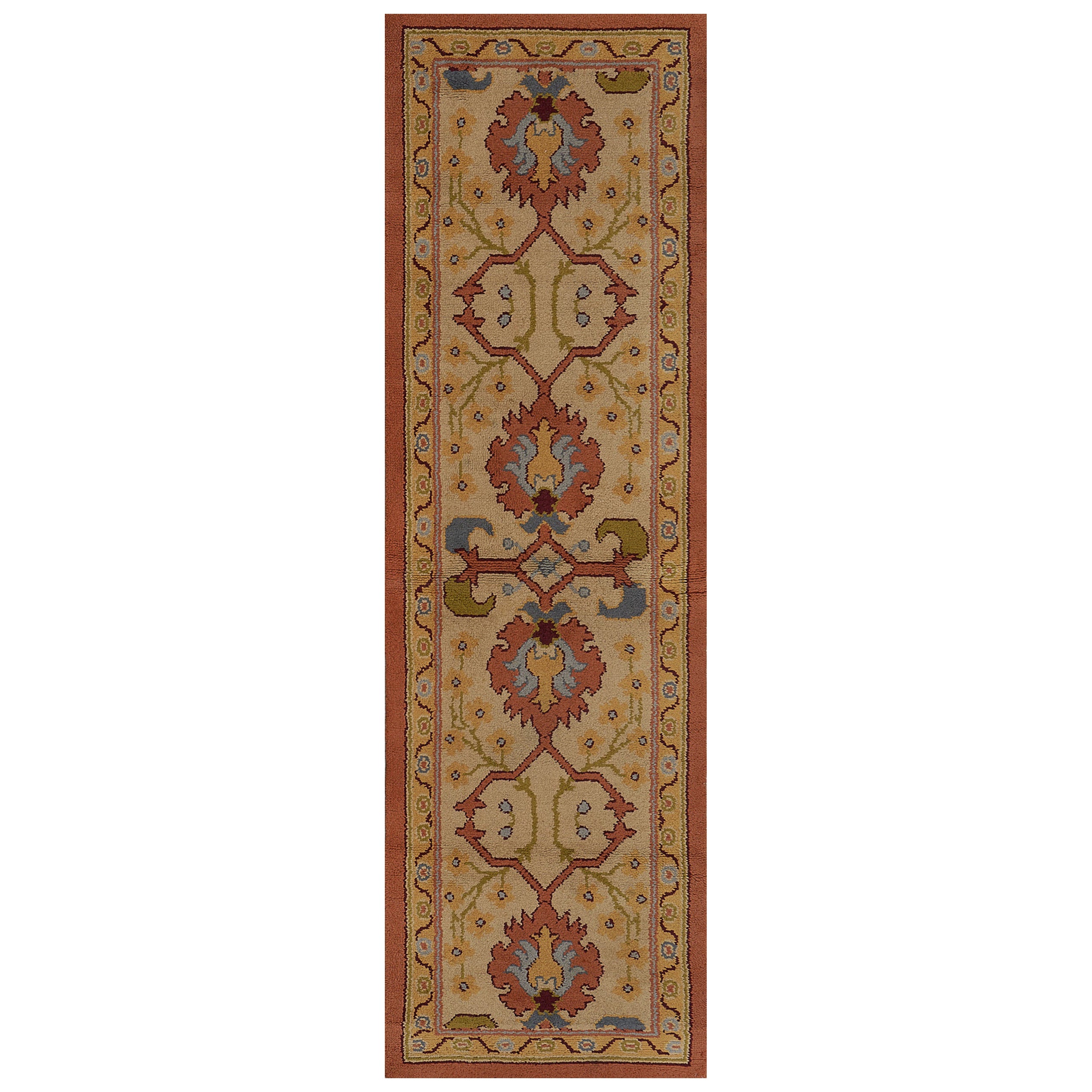 Traves de Mesa Irlandés Donegal Tejido a Mano Amarillo Antiguo y Rojo Terracota Floral