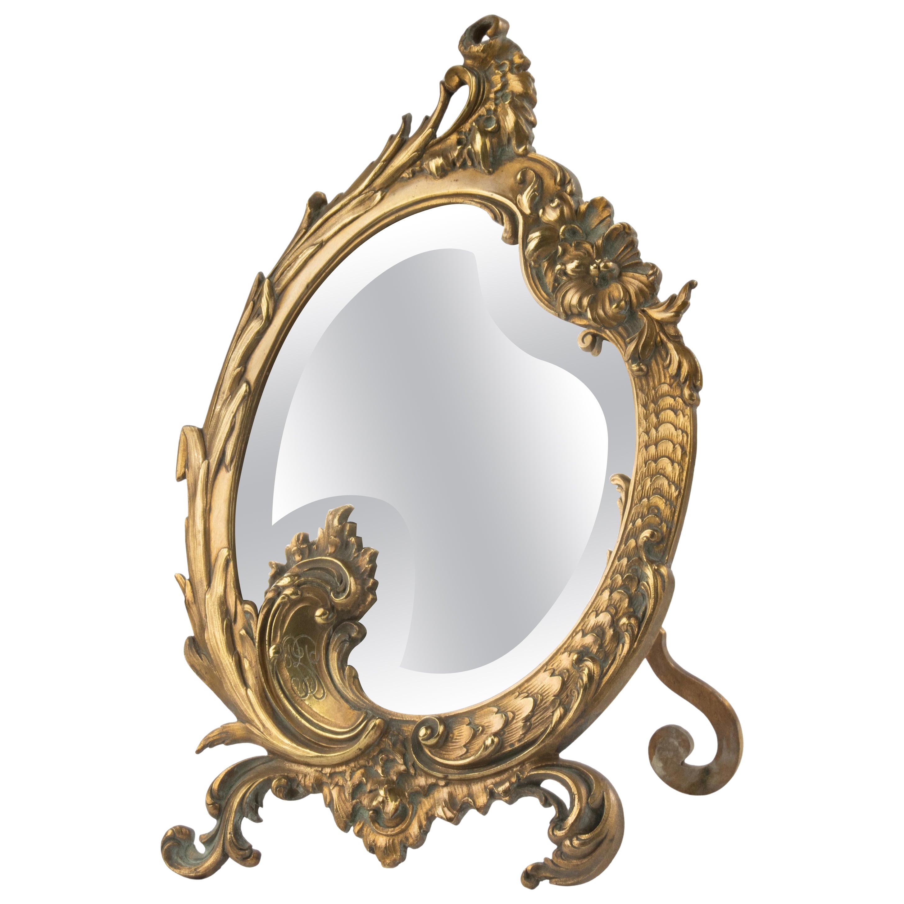 Late 19th Century Brass Table Mirror - Rococo Style