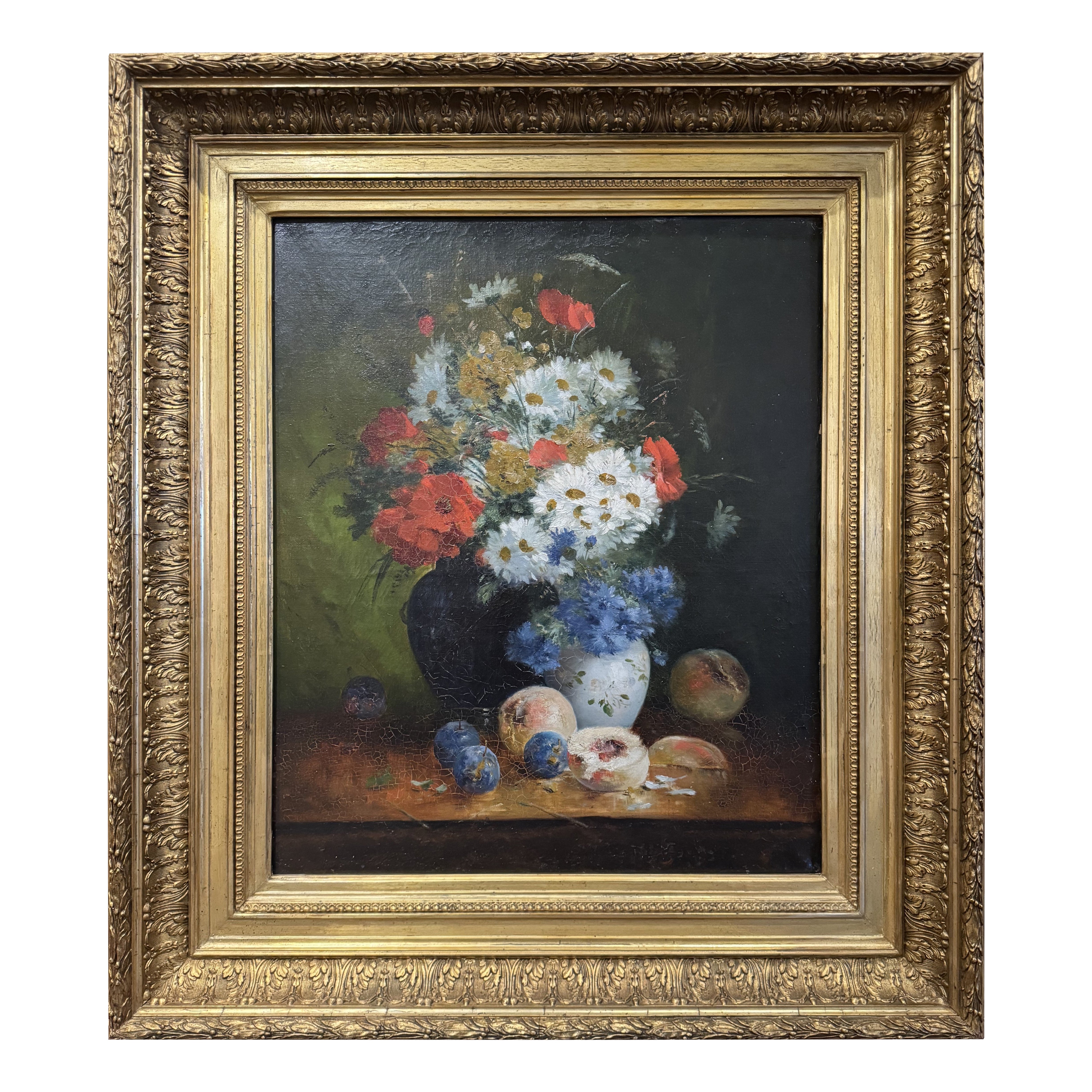 19th Century French Still Life Floral Painting in Carved Giltwood Frame