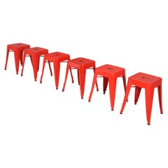 Set of (6) Chile Pepper Red Tolix Low Stools Showroom Samples Made in France