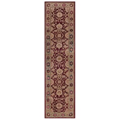 Tapis de couloir indien Agra traditionnel bourgogne antique à fleurs