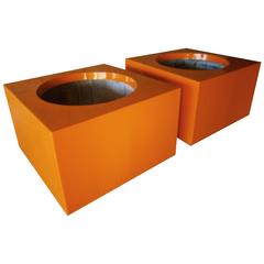 Pair of Monumental 1960s Orange Lacquered Fiberglass Outdoor Planters