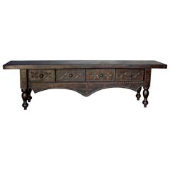 Custom Carved Wood Console With Turned Legs and Drawers 9