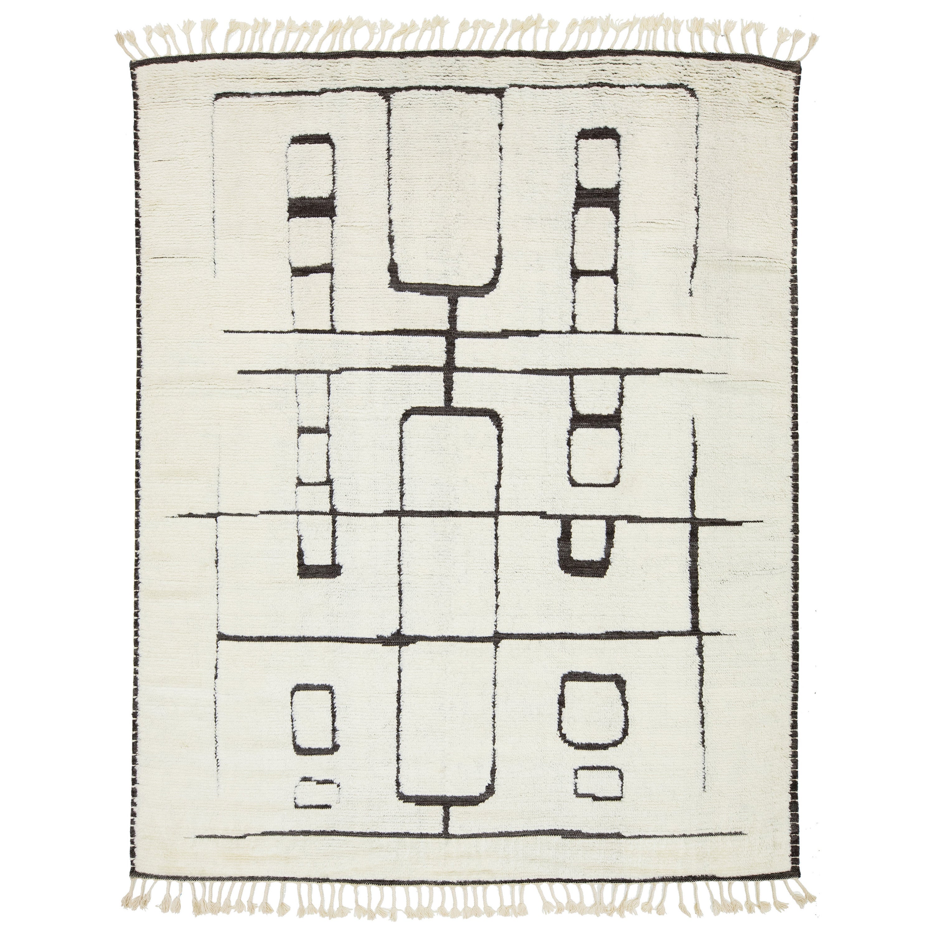 Modern Designed Moroccan Wool Rug In Ivory and Gray