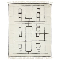 Modern Designed Moroccan Wool Rug In Ivory and Gray