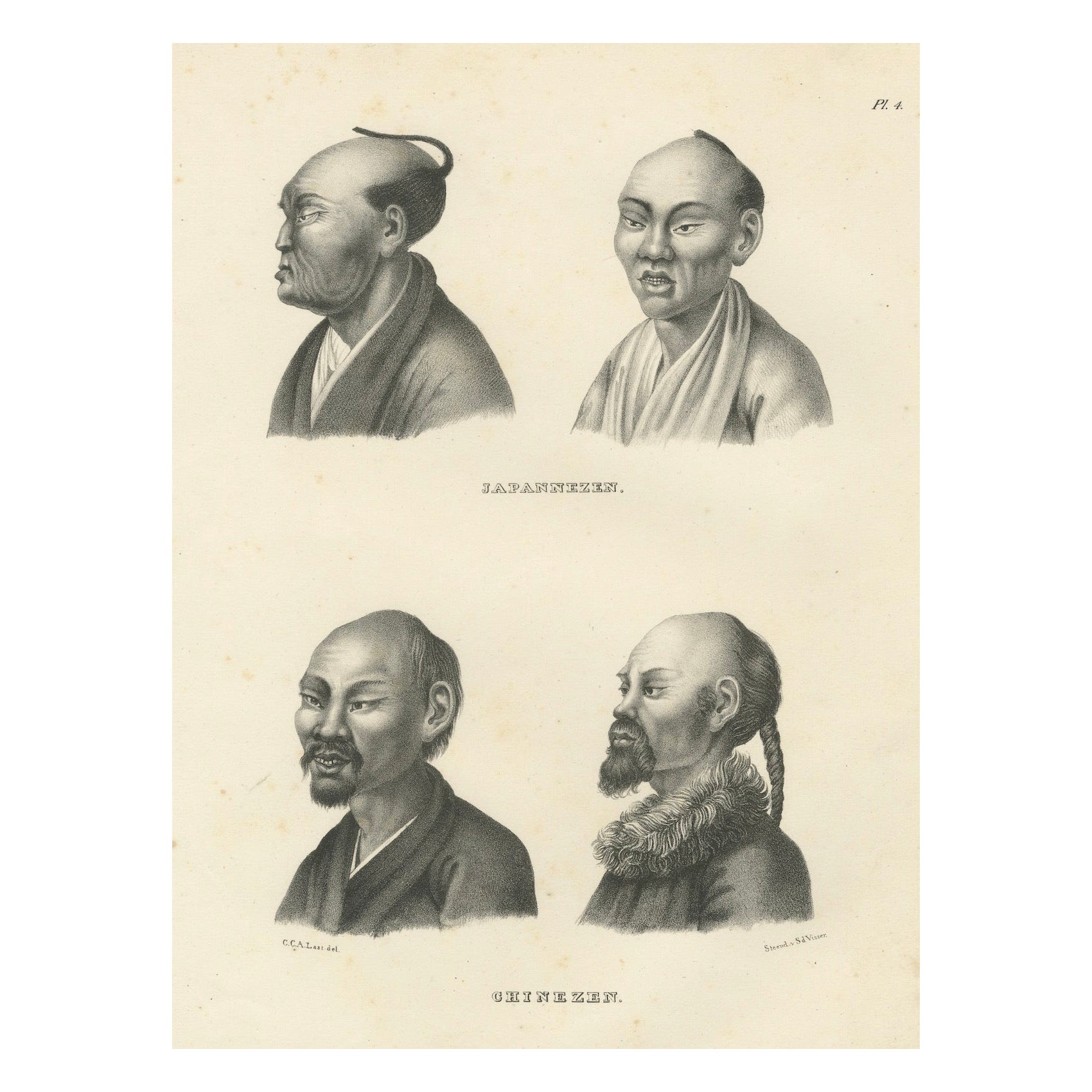 Comparative Portraits of Japanese and Chinese Men by Karl Joseph Brodtmann, 1836