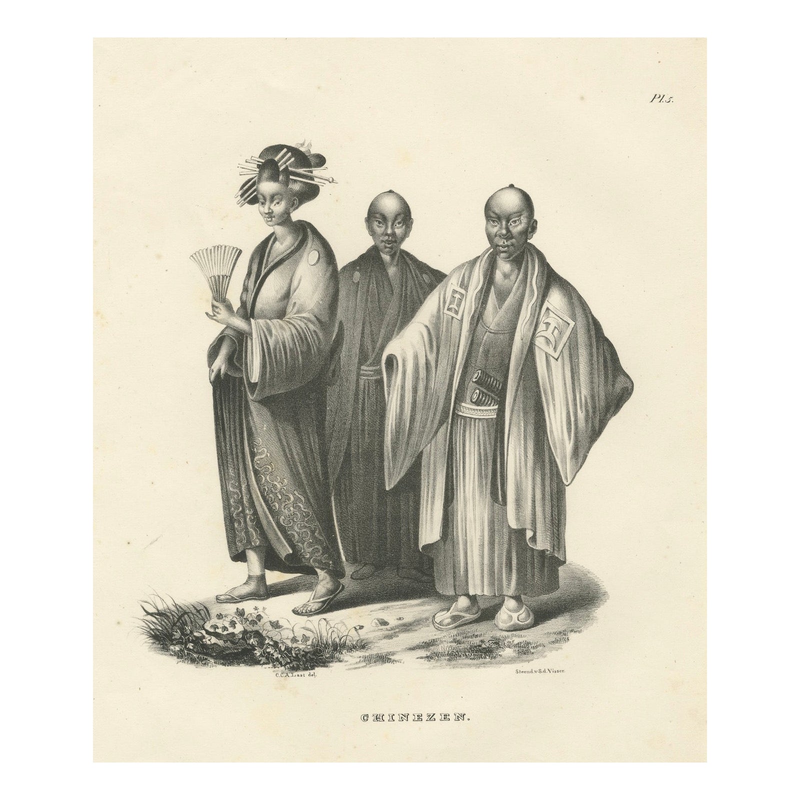 Chinesische Figuren in traditioneller Kleidung von Karl Joseph Brodtmann, 1836