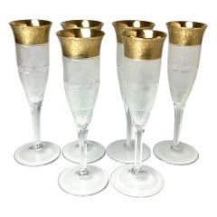 Set von 6 prächtigen Champagnerflöten aus Moser-Schliff-Kristall und Gold, 1960er Jahre