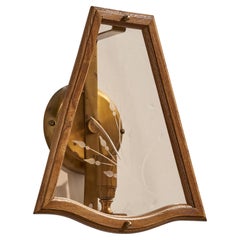 Swedish Designer, Wall Light, Brass, Glass, Oak, Sweden, 1970s