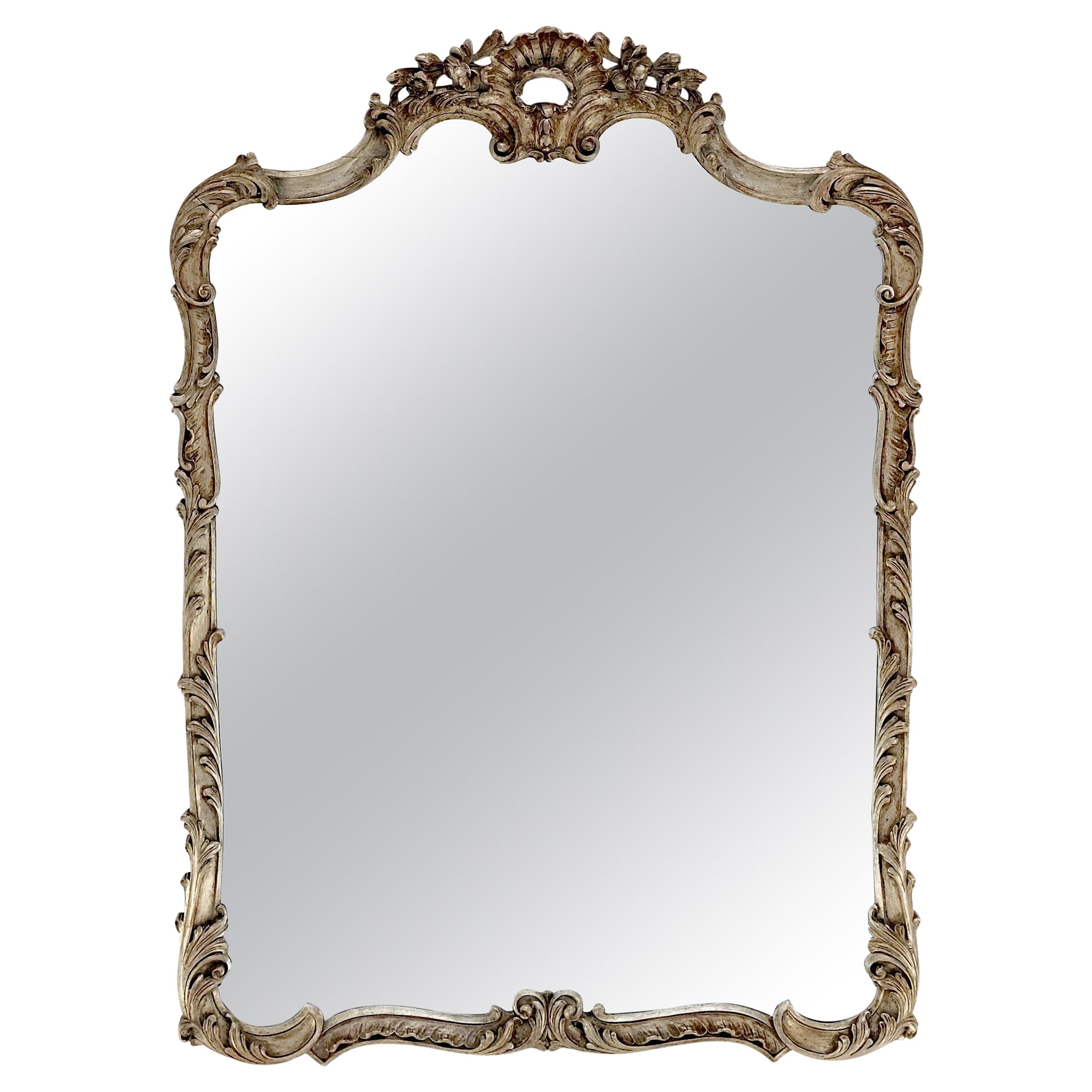 Fine Craved Silver Gilt Scallop Crown Rectangle Antique Wall Mirror MINT!