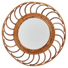 French Designer, Wall Mirror, Rattan, France, 1960s