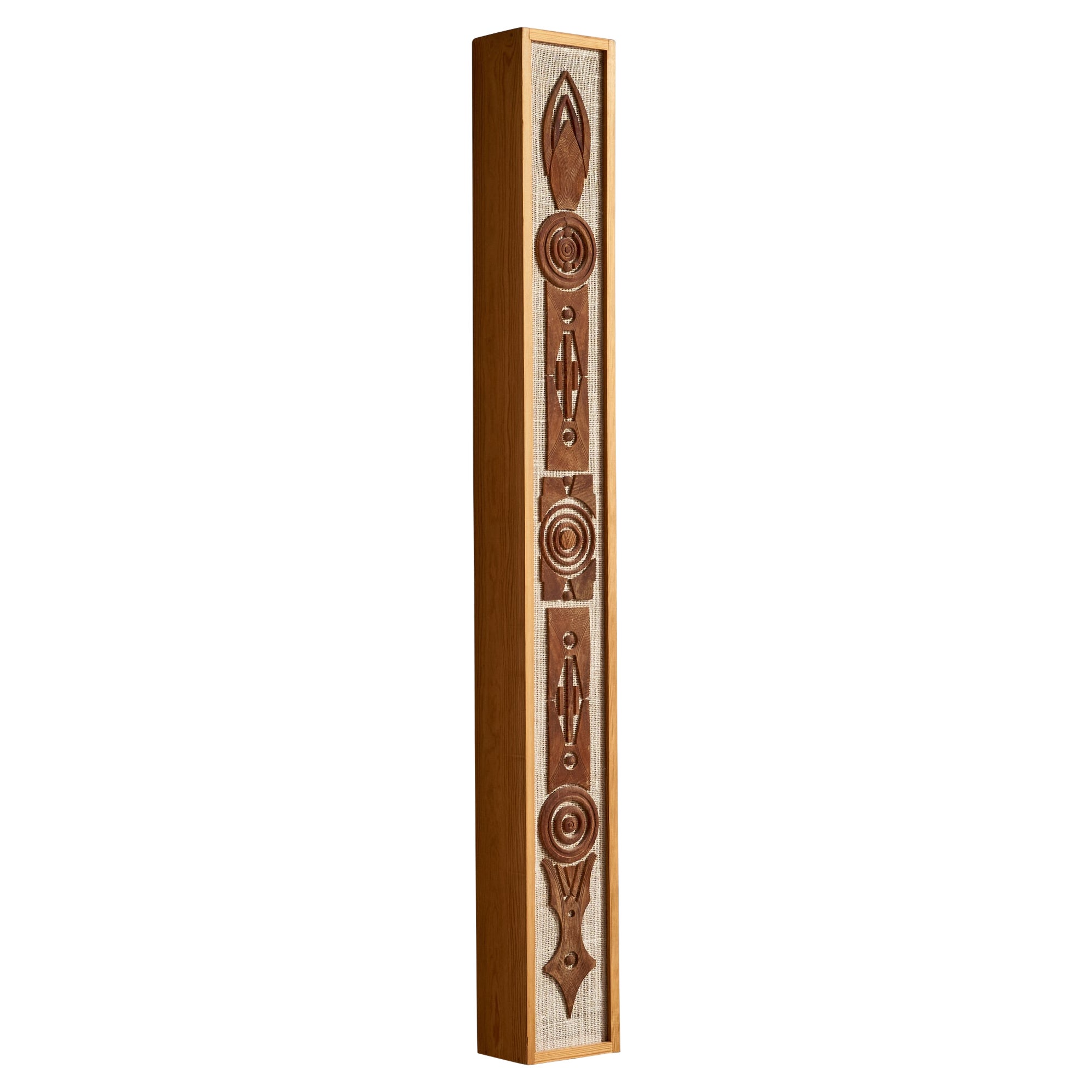 Schwedische Designerin, Wandleuchte, Kiefernholz, Sackleinen, Schweden, 1970er Jahre