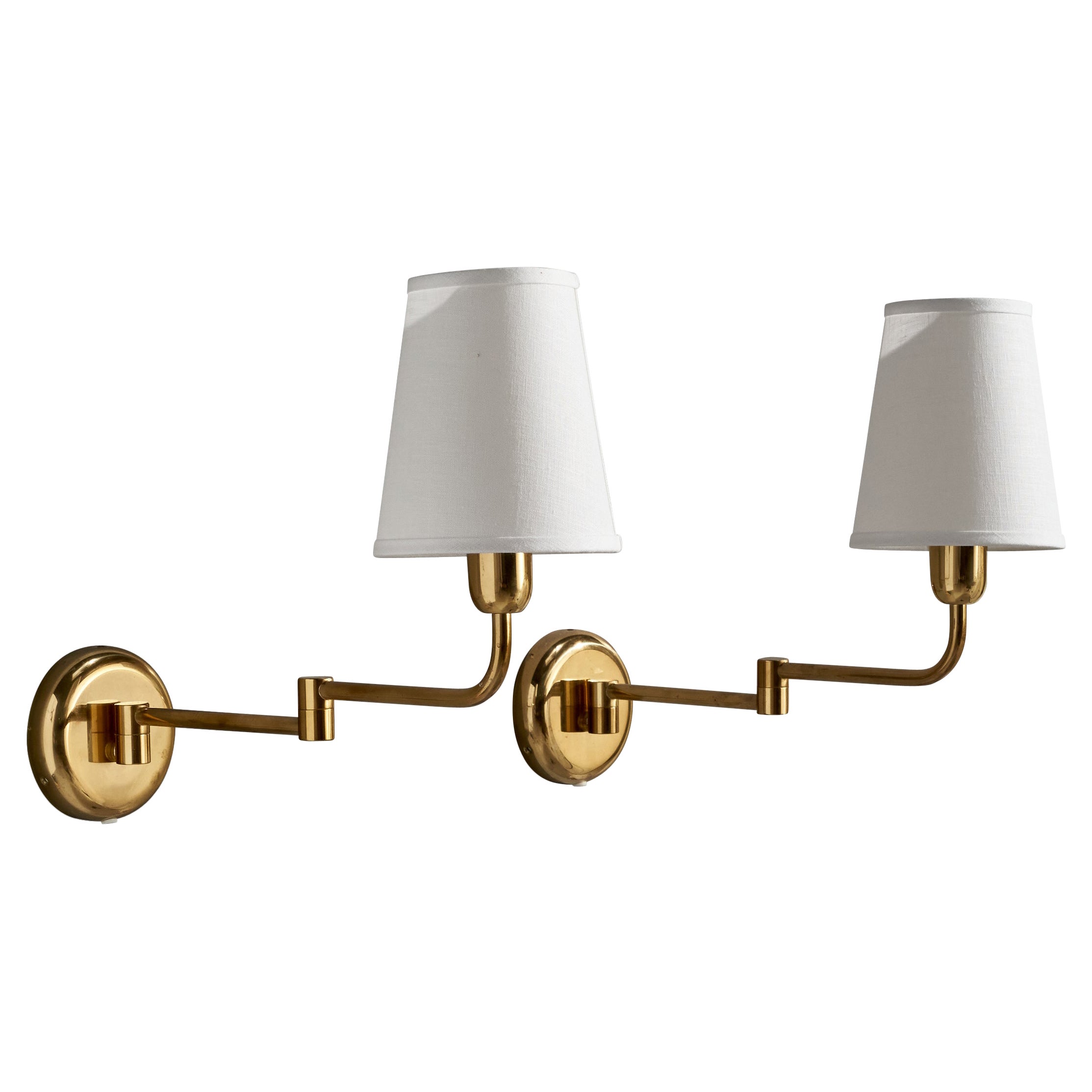 ÖIA, Wall Lights, Brass, Fabric, Sweden, 1970s