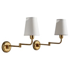 ÖIA, Wall Lights, Brass, Fabric, Sweden, 1970s