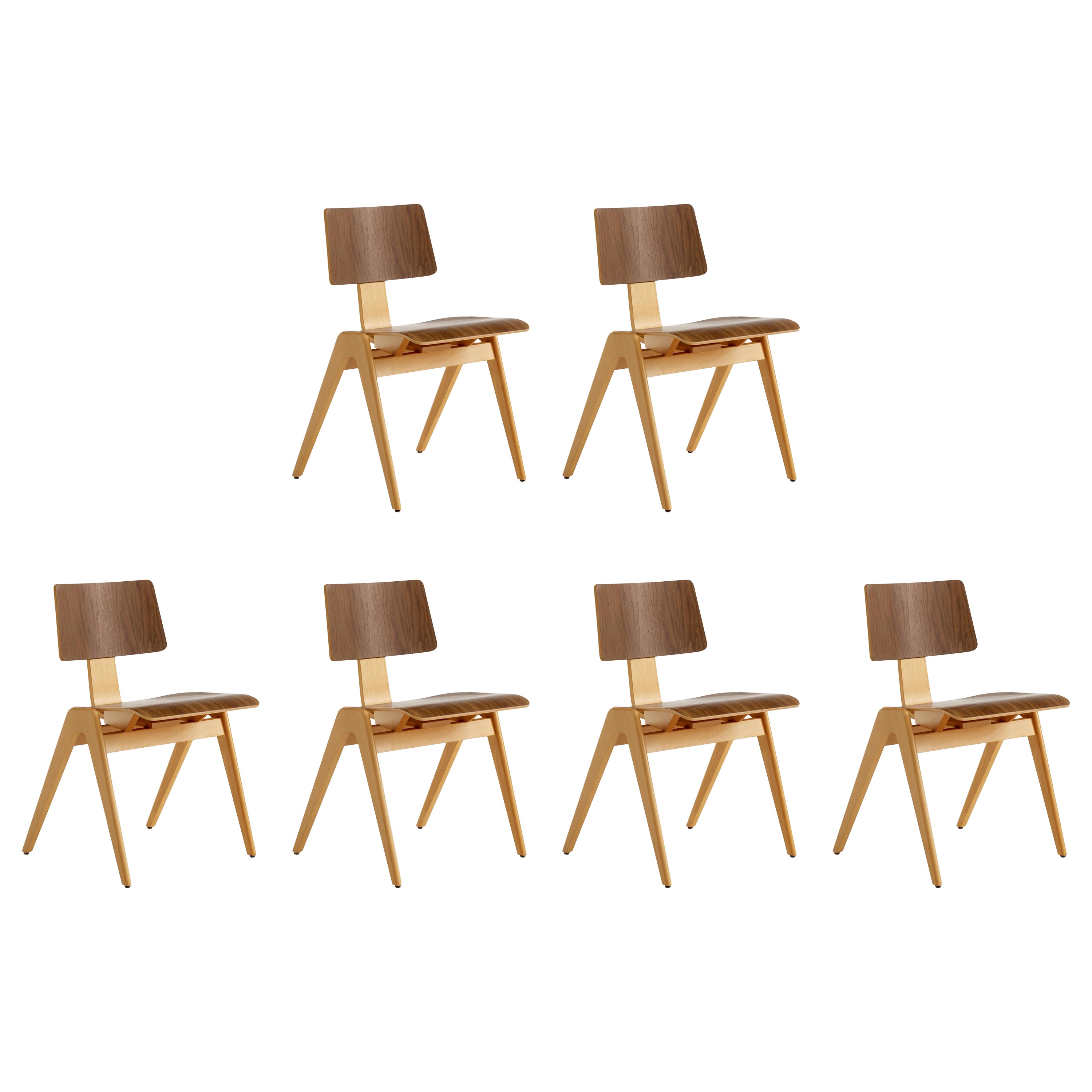 Set of 6 Daystak Side Chairs - Beech & Walnut - by Robin Day for &Tradition