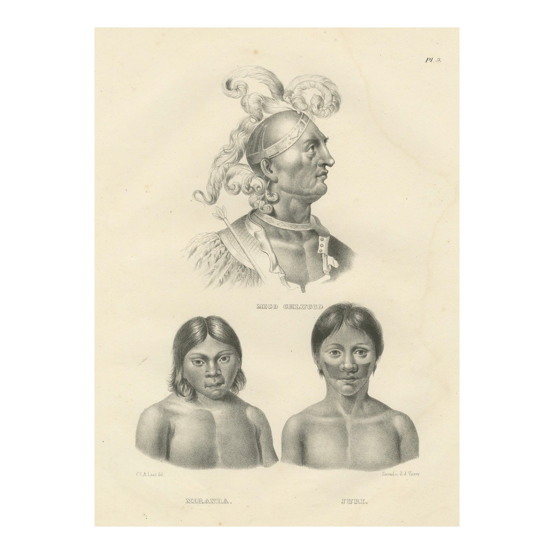 Portraits of Mico Chlucco, Miranda, and Juri by Karl Joseph Brodtmann, 1836 For Sale