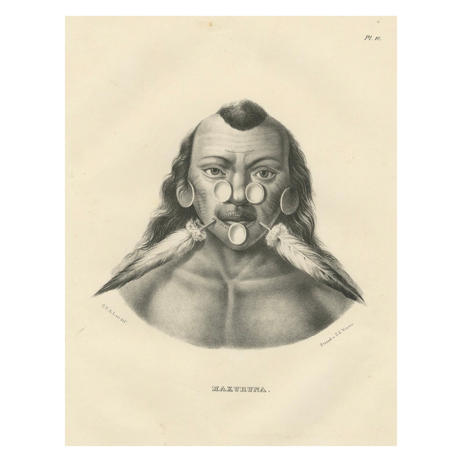Ritratto di un membro della tribù amazzonica Maxuruna di Joseph Brodtmann, 1836