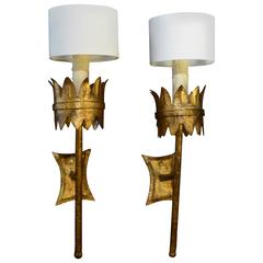 Regal Gilt Metal Gothic Torch Sconces Barcelona