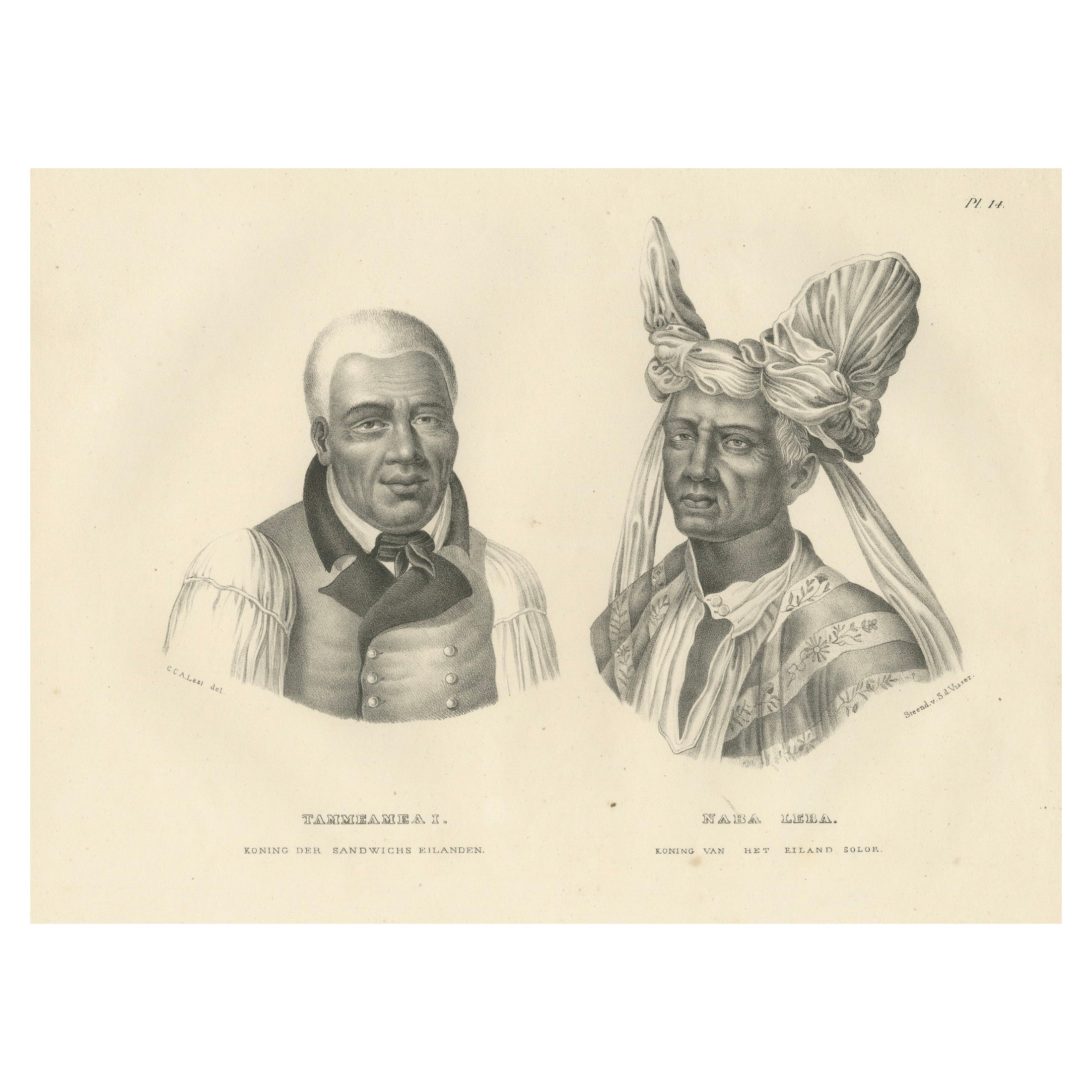 Portraits of Tammeamea I of Hawaii and Naba Leba of Solor by Brodtmann, 1836 For Sale