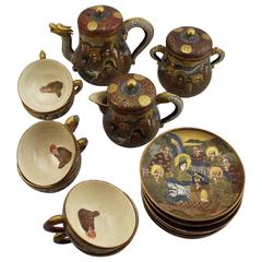 Antique Satsuma Japanese Meiji Dragon and Immortalstea Set