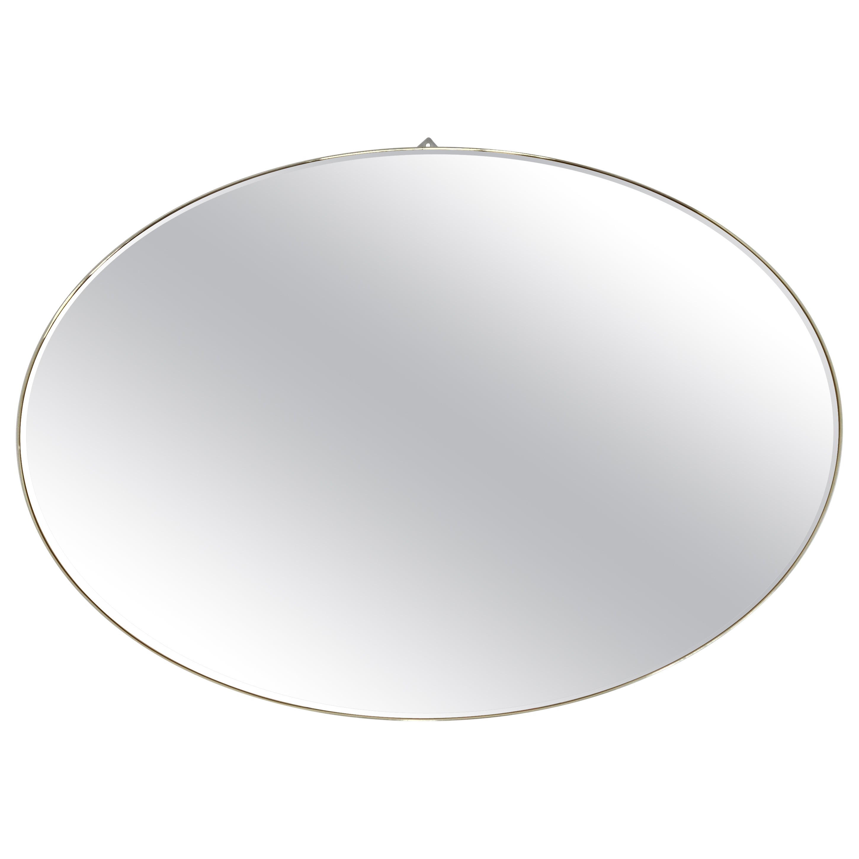 Italian Oval Wall Mirror with Smoked facet Cut Glass and Brass Frame, 1970s