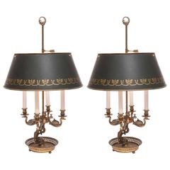 Pair of 19th Century Bronze Dolphin and Swan Bouillotte Lamps 5