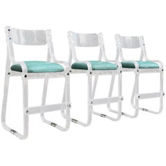 Mid-Century Lucite & Turquoise Bar Stools by Charles Hollis Jones, Set of 3