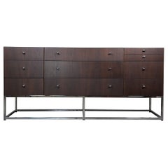 Mid Century Walnut & Chrome 10-Drawer Dresser/Sideboard by Kipp Stewart, c1960s