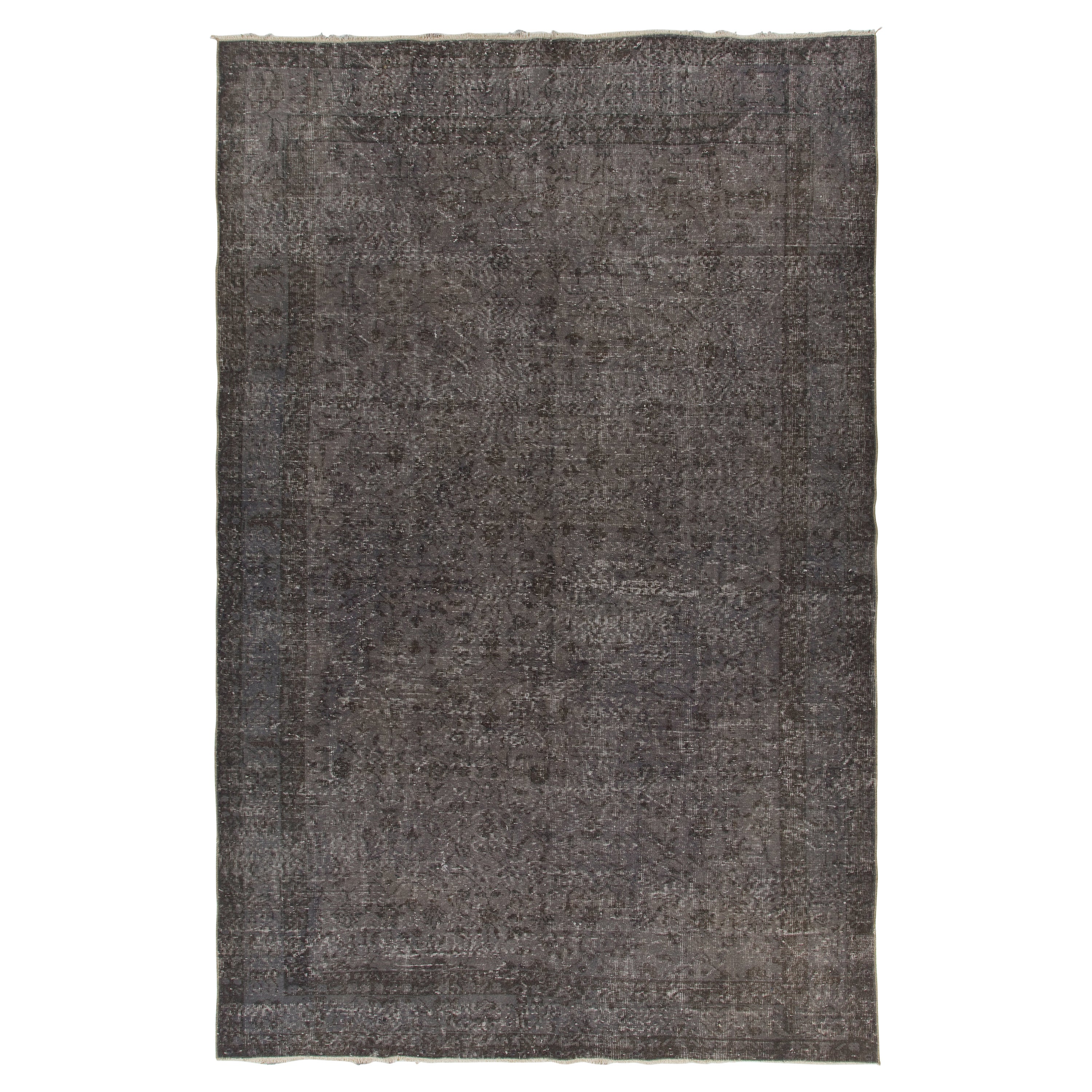 6.5x10.2 ft Vintage Handmade Area Rug with Distressed Pile Over-Dyed in Gray