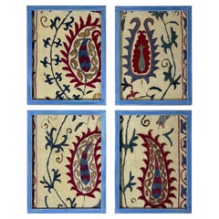 Set Of Four 19 Century Antique Silk And Cotton Suzani Wall Hanging