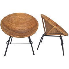 Wicker and Iron Scoop Bucket Chairs