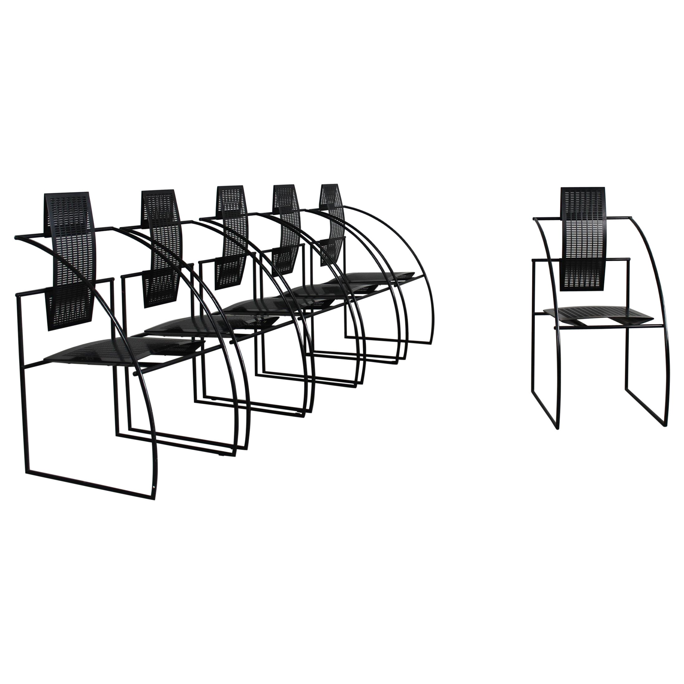 Mario Botta Set of Six 605 Quinta Chairs in Black Lacquered Steel by Alias 1980 For Sale