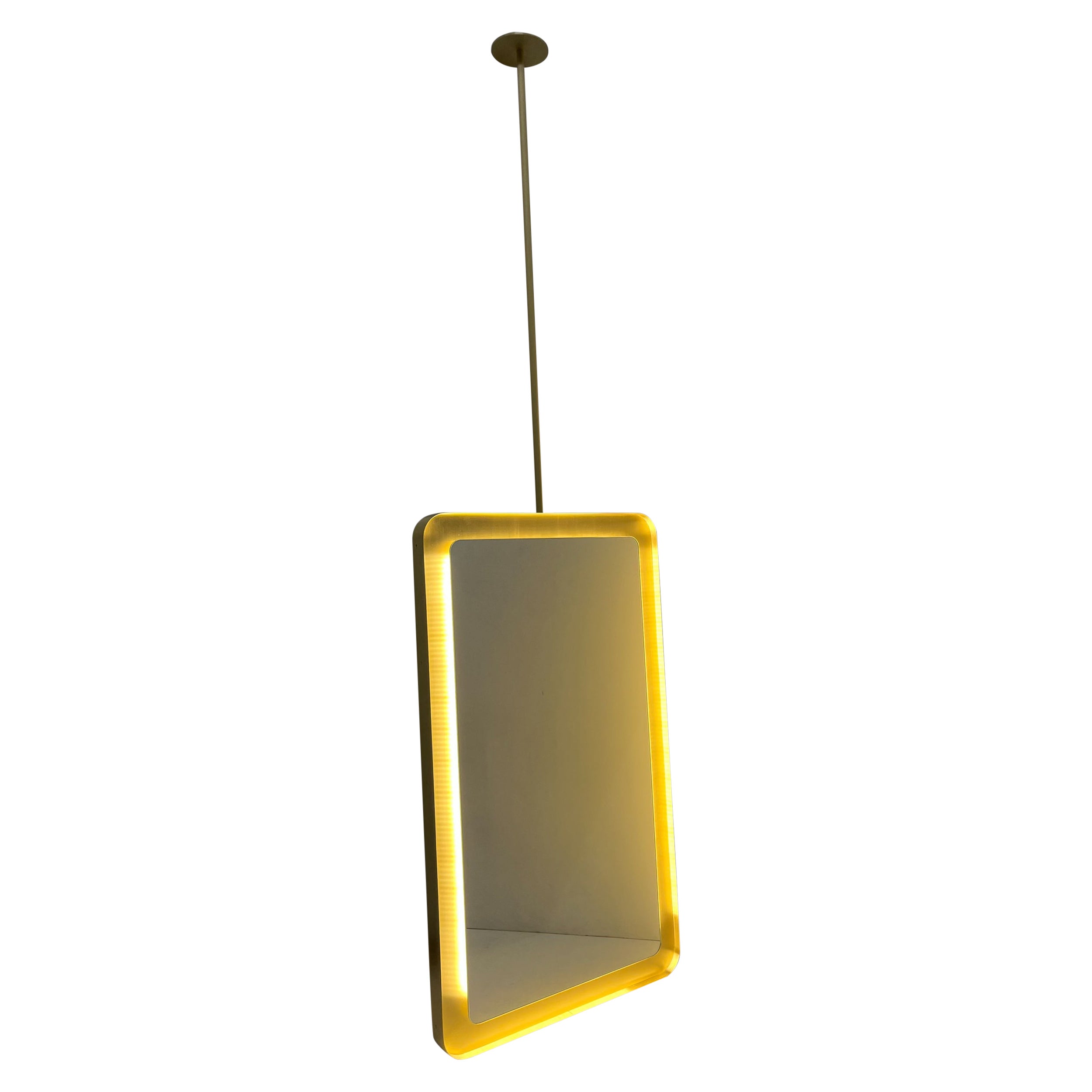Quadris Ceiling Suspended Rectangular Illuminated Mirror, Solid Brass Tray Frame