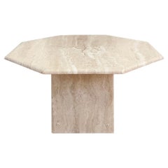 1970s Beige Octagon Travertine Cocktail Coffee Table, sculptural