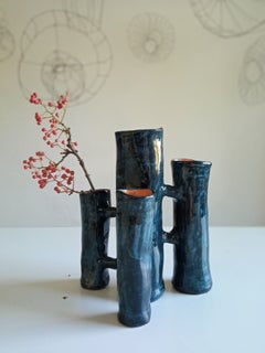 Vasi Comunicanti 4 elements BLUE in ceramic XXI Century by Chiara Berta Artist