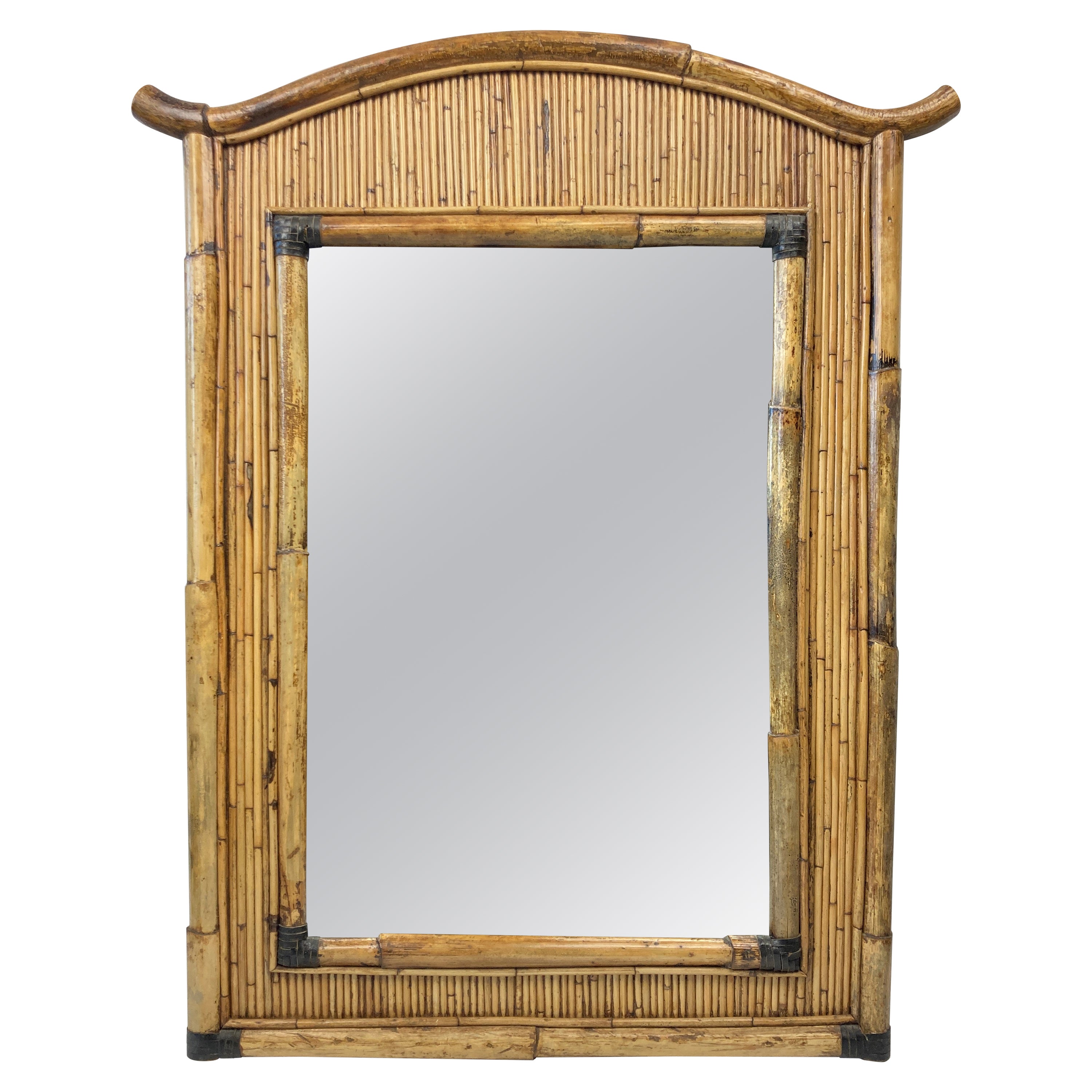 Midcentury palm regency bamboo rattan pencil reed mirror