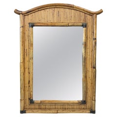 Midcentury palm regency bamboo rattan pencil reed mirror