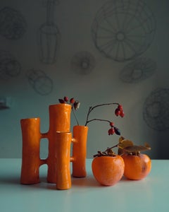 Vasi Comunicanti 4 elements ORANGE in ceramic XXI Century by Chiara Berta Artist